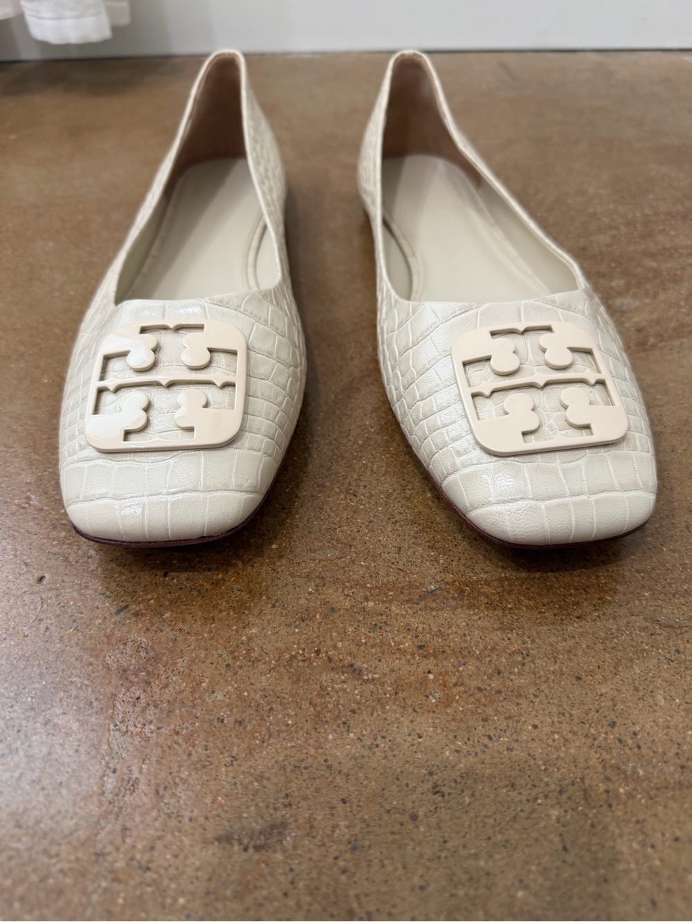 Tory Burch Georgia Square-Toe Croc-Embossed Leather Ballet Flats - Picture 2 of 7